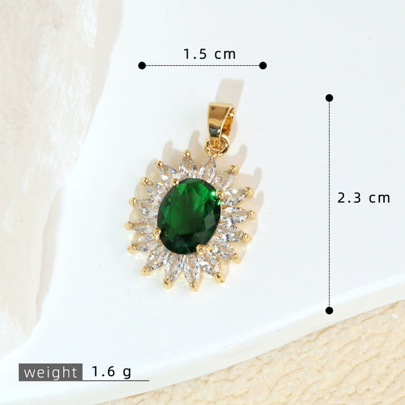 Wholesale Jewelry Retro Geometric Copper Green Stone Pendant With Heart Shape Electroplating