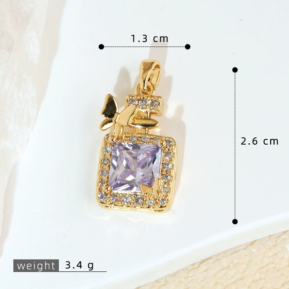 Wholesale Jewelry Retro Geometric Copper Green Stone Pendant With Heart Shape Electroplating
