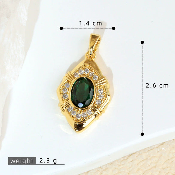 Wholesale Jewelry Retro Geometric Copper Green Stone Pendant With Heart Shape Electroplating