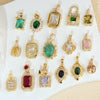 Wholesale Jewelry Retro Geometric Copper Green Stone Pendant With Heart Shape Electroplating