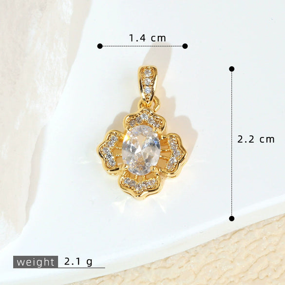 Wholesale Jewelry Retro Geometric Copper Green Stone Pendant With Heart Shape Electroplating