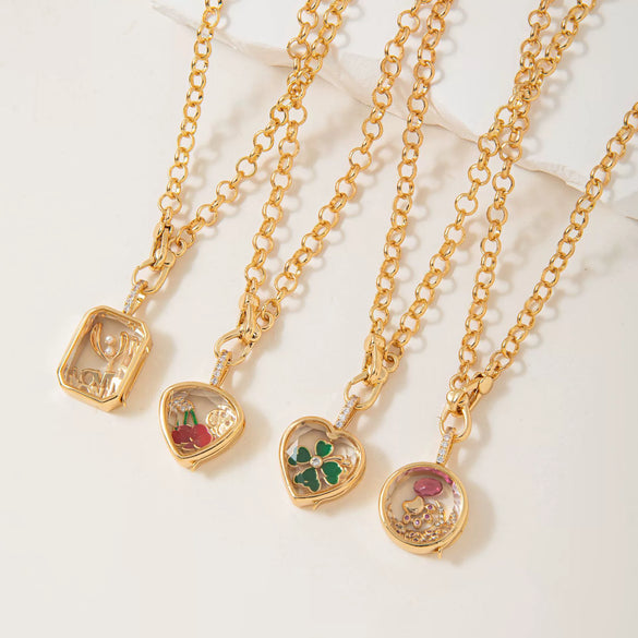 Wholesale Jewelry Retro Geometric Copper Pendant With Openable Hollow Design And Electroplating O Word Chain