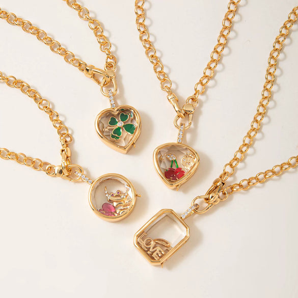 Wholesale Jewelry Retro Geometric Copper Pendant With Openable Hollow Design And Electroplating O Word Chain