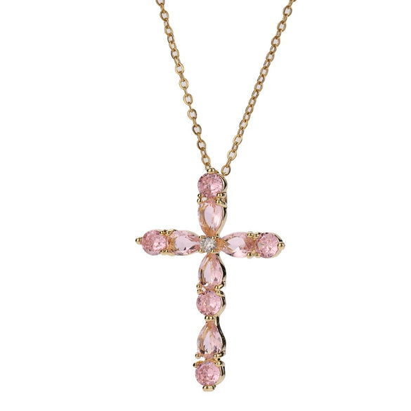 Wholesale Jewelry Retro Geometric Copper Zircon Water Drop Cross Ochain Pendant Necklace