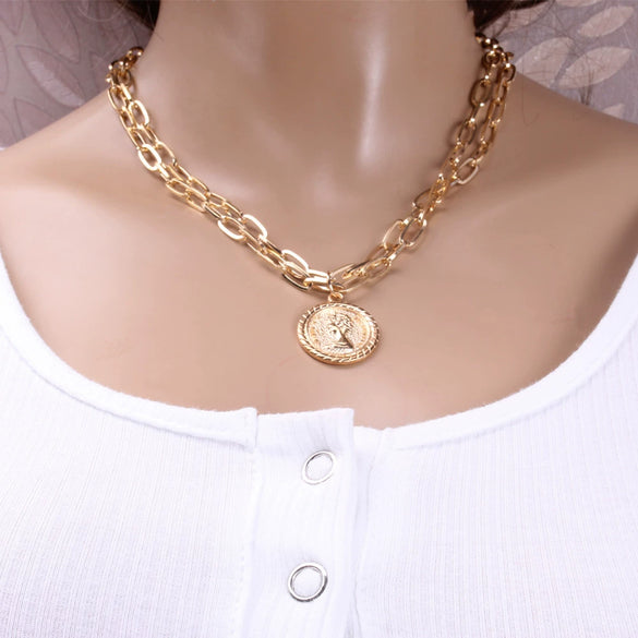 Wholesale Jewelry Retro Geometric Embossed Alloy Double Layer Snake Bone Chain Necklace