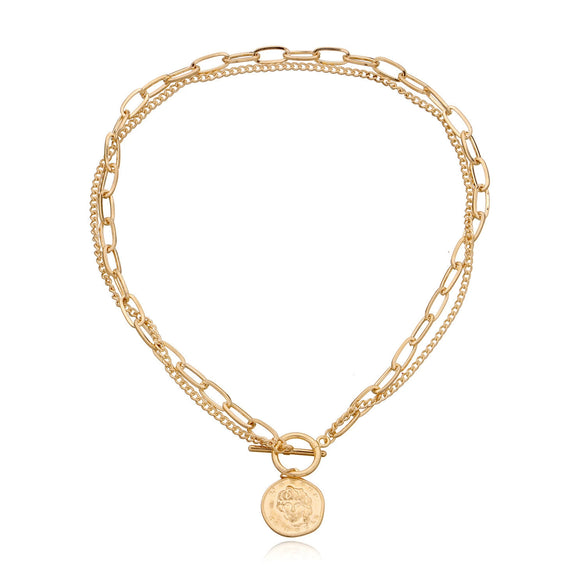 Wholesale Jewelry Retro Geometric Embossed Alloy Double Layer Snake Bone Chain Necklace