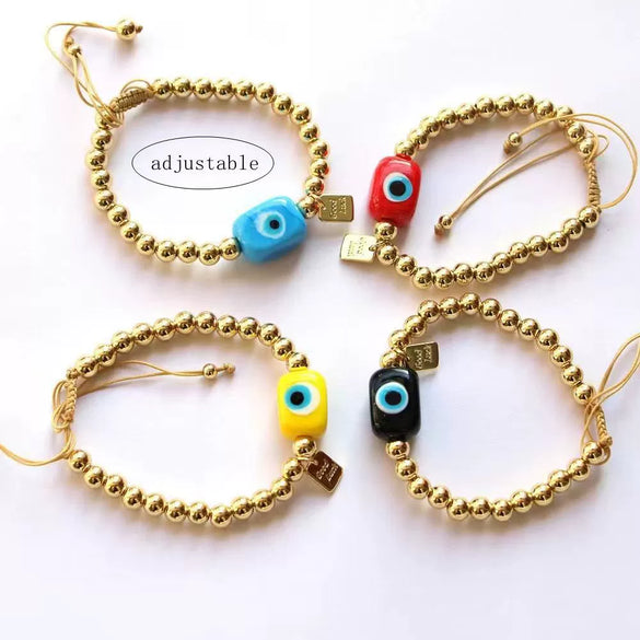 Wholesale Jewelry Retro Geometric Gold Plated Copper Beaded Handwoven Bracelet For Women