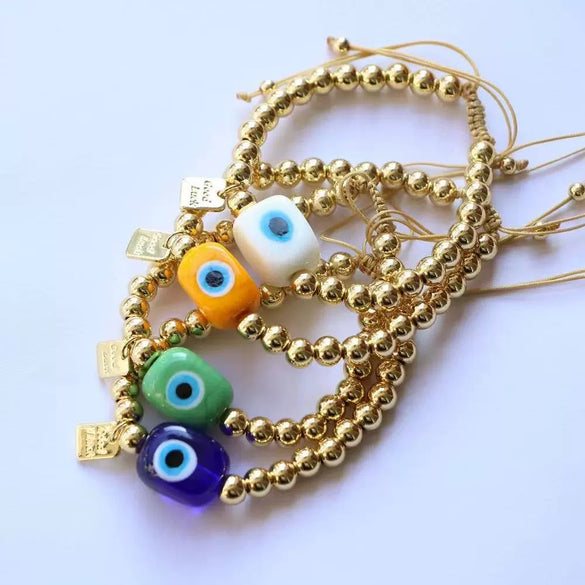 Wholesale Jewelry Retro Geometric Gold Plated Copper Beaded Handwoven Bracelet For Women