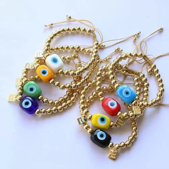 Wholesale Jewelry Retro Geometric Gold Plated Copper Beaded Handwoven Bracelet For Women