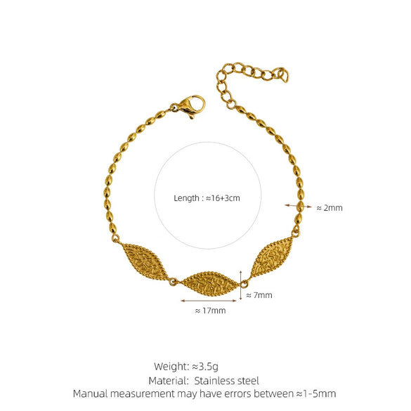 Wholesale Jewelry Retro Geometric Leaf Titanium Steel Goldplated Bracelet