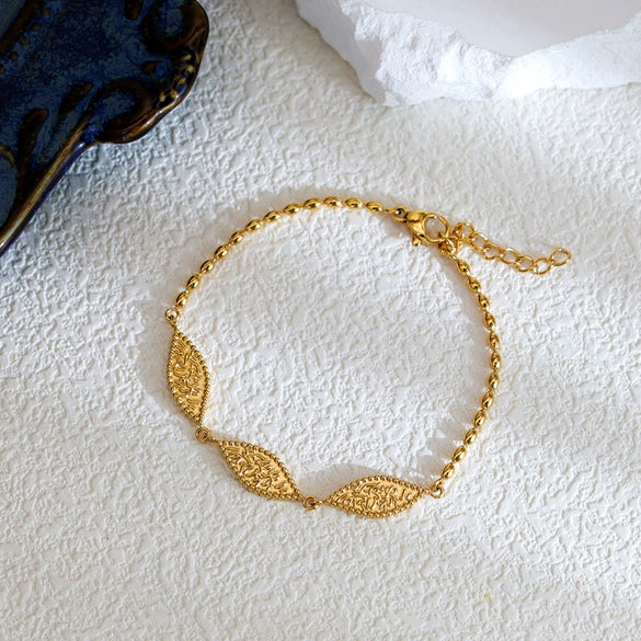 Wholesale Jewelry Retro Geometric Leaf Titanium Steel Goldplated Bracelet