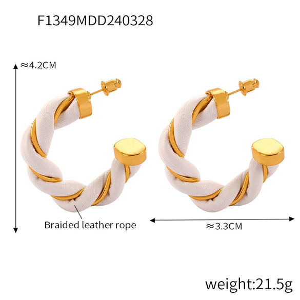 Wholesale Jewelry Retro Geometric Leather Surround Twist Copper Cshaped Earrings Electroplated