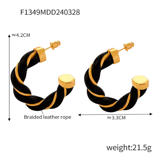 Wholesale Jewelry Retro Geometric Leather Surround Twist Copper Cshaped Earrings Electroplated