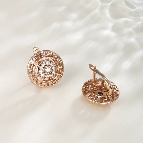 Wholesale Jewelry Retro Geometric Pattern Diamondinlaid Alloy Goldplated Earrings For Women