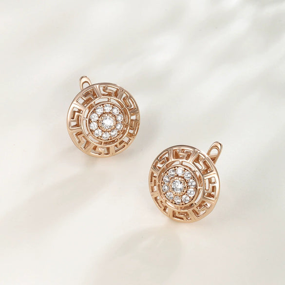 Wholesale Jewelry Retro Geometric Pattern Diamondinlaid Alloy Goldplated Earrings For Women