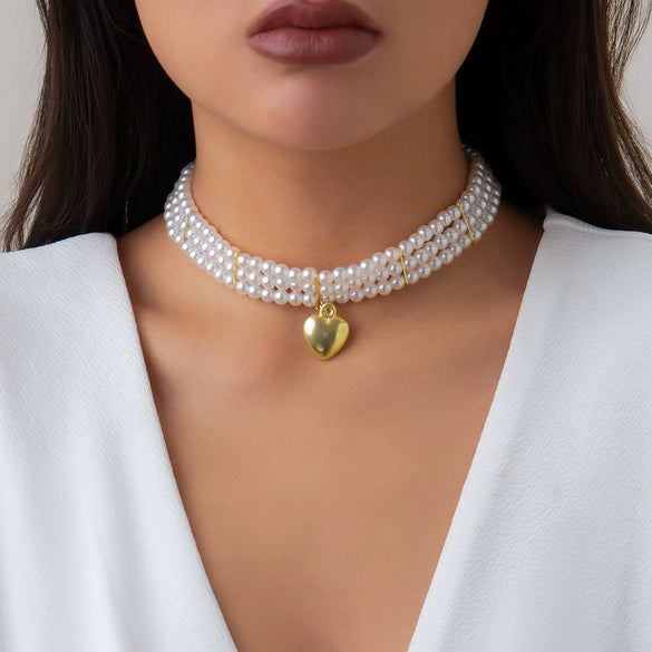 Wholesale Jewelry Retro Geometric Pearl Beaded Multilayer Pendant Necklace For Women