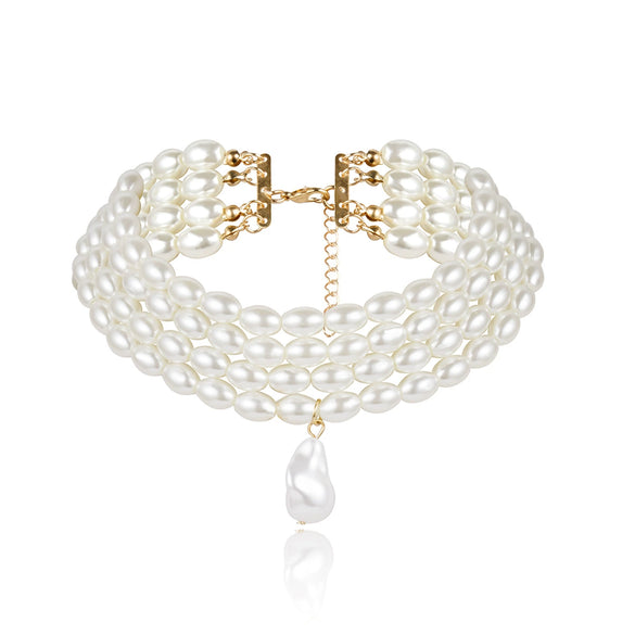 Wholesale Jewelry Retro Geometric Pearl Beaded Multilayer Pendant Necklace For Women