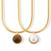 Wholesale Jewelry Retro Geometric Snake Bone Chain 316L Stainless Steel Necklace With Inlay Beads Tiger Eye Stone Pendant And Electroplating Design