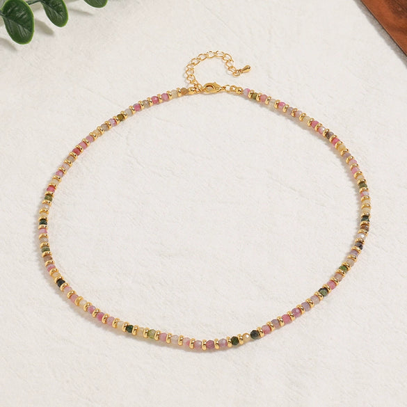 Wholesale Jewelry Retro Geometric Stainless Steel Beaded Necklace For Women With Electroplating