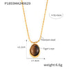 Wholesale Jewelry Retro Geometric Style Irregular Round Tiger Eye Pendant 316L Stainless Steel Rice Bead Chain Necklace