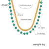 Wholesale Jewelry Retro Geometric Style Titanium Steel Gold Plated Natural Turquoise Handmade Beaded Double Layer Necklace For Women