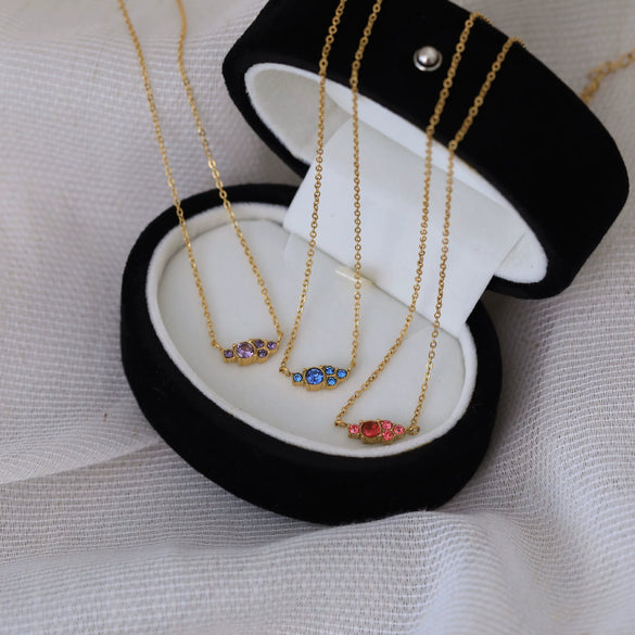 Wholesale Jewelry Retro Geometric Style Twelve Birthstone Titanium Steel Electroplated Ochain Pendant Necklace For Women