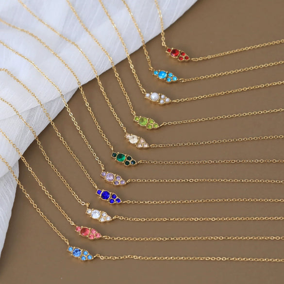 Wholesale Jewelry Retro Geometric Style Twelve Birthstone Titanium Steel Electroplated Ochain Pendant Necklace For Women