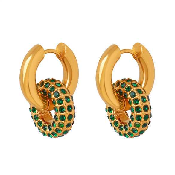 Wholesale Jewelry Retro Geometric 316L Stainless Steel Gold Plated Diamond Round Earrings For Women