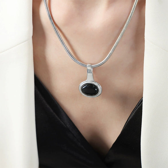 Wholesale Jewelry Retro Geometric 316L Stainless Steel Gold Plated Glass Bead Pendant Necklace For Women