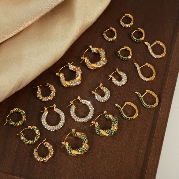 Wholesale Jewelry Retro Geometric 316L Stainless Steel Gold Plated U Shaped Diamond Earrings For Women