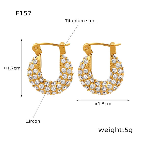 Wholesale Jewelry Retro Geometric 316L Stainless Steel Gold Plated U Shaped Diamond Earrings For Women