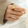 Wholesale Jewelry Retro Geometric 316L Stainless Steel 18K Gold Plated Opening Ring For Women
