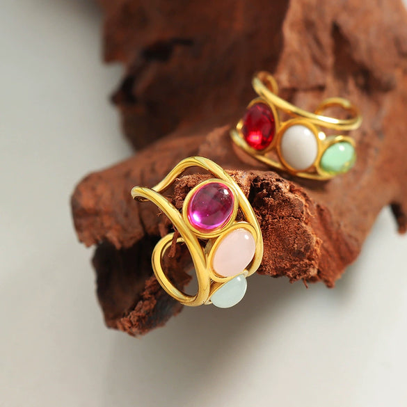 Wholesale Jewelry Retro Geometric 316L Stainless Steel 18K Gold Plated Opening Ring For Women