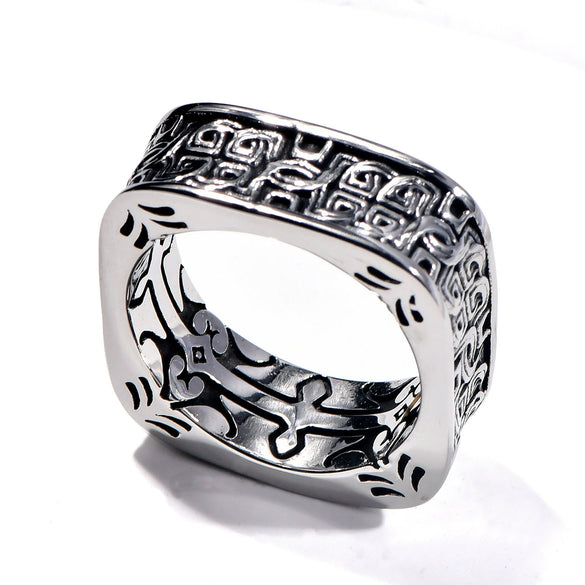 Wholesale Jewelry Retro Geometric Ushaped Titanium Steel Ring Handmade With Electroplating