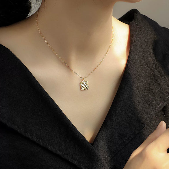 Wholesale Jewelry Retro Geometric Wavy Square Copper Real Gold Inlaid Zircon Cross Chain Necklace