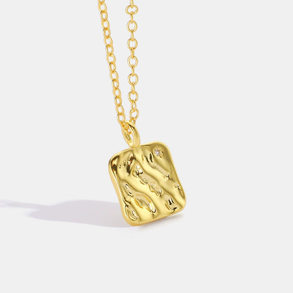 Wholesale Jewelry Retro Geometric Wavy Square Copper Real Gold Inlaid Zircon Cross Chain Necklace