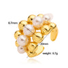 Wholesale Jewelry Retro Hammered Ball Ring Copper With Pearl Setting And Geometric Star Pattern For Women