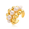 Wholesale Jewelry Retro Hammered Ball Ring Copper With Pearl Setting And Geometric Star Pattern For Women