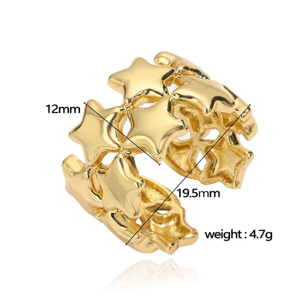 Wholesale Jewelry Retro Hammered Ball Ring Copper With Pearl Setting And Geometric Star Pattern For Women