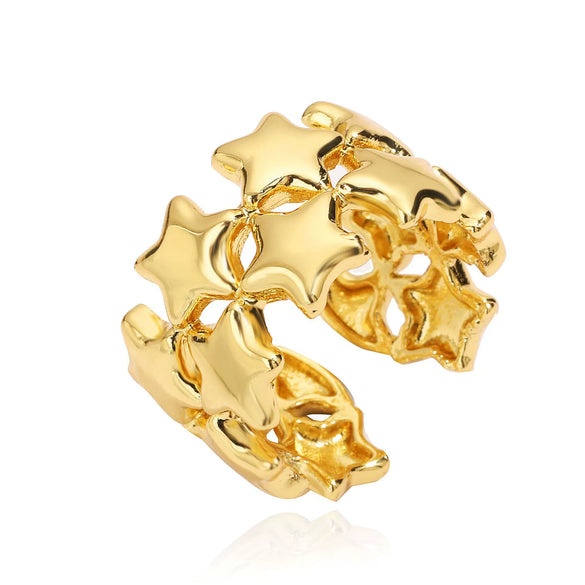 Wholesale Jewelry Retro Hammered Ball Ring Copper With Pearl Setting And Geometric Star Pattern For Women
