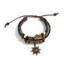 Wholesale Jewelry Retro Handmade Bracelet With Geometric Pattern Pu Wooden Bead Alloy Pendant For Women