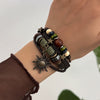 Wholesale Jewelry Retro Handmade Bracelet With Geometric Pattern Pu Wooden Bead Alloy Pendant For Women