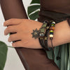 Wholesale Jewelry Retro Handmade Bracelet With Geometric Pattern Pu Wooden Bead Alloy Pendant For Women