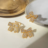 Wholesale Jewelry Retro Highend Stainless Steel Bow Rhinestone Earrings For Women With Electroplating