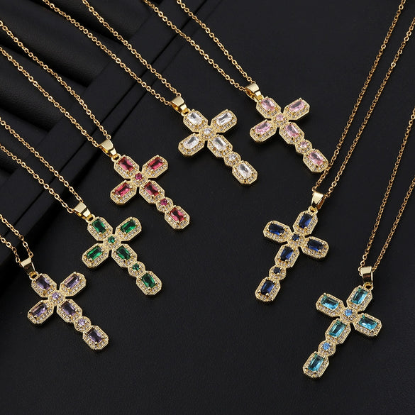 Wholesale Jewelry Retro Hip Hop Cross Copper Electroplating Geometric Pendant Necklace With O Word Chain For Men And Women