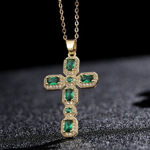 Wholesale Jewelry Retro Hip Hop Cross Copper Electroplating Geometric Pendant Necklace With O Word Chain For Men And Women