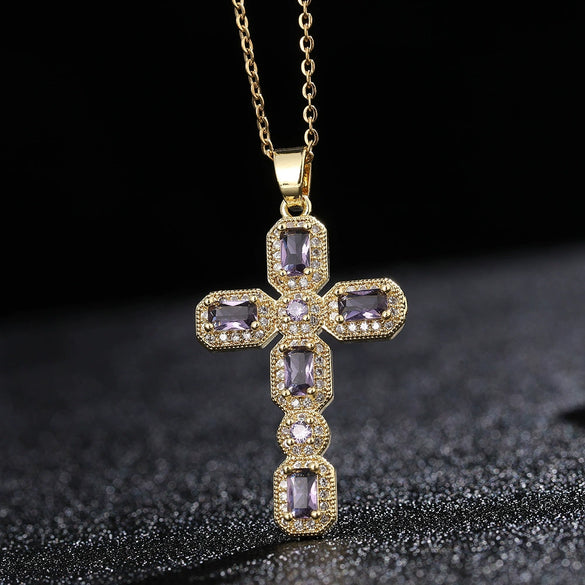Wholesale Jewelry Retro Hip Hop Cross Copper Electroplating Geometric Pendant Necklace With O Word Chain For Men And Women