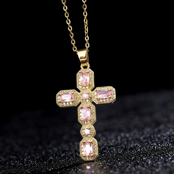 Wholesale Jewelry Retro Hip Hop Cross Copper Electroplating Geometric Pendant Necklace With O Word Chain For Men And Women