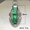 Wholesale Jewelry Retro Hollow Geometric Pattern Green Zircon Copper Ring For Women