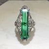 Wholesale Jewelry Retro Hollow Geometric Pattern Green Zircon Copper Ring For Women